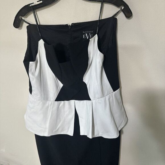 Black Halo Eve by Laurel Berman Black and White Leather Trim Strapless Peplum Co - Picture 5 of 11
